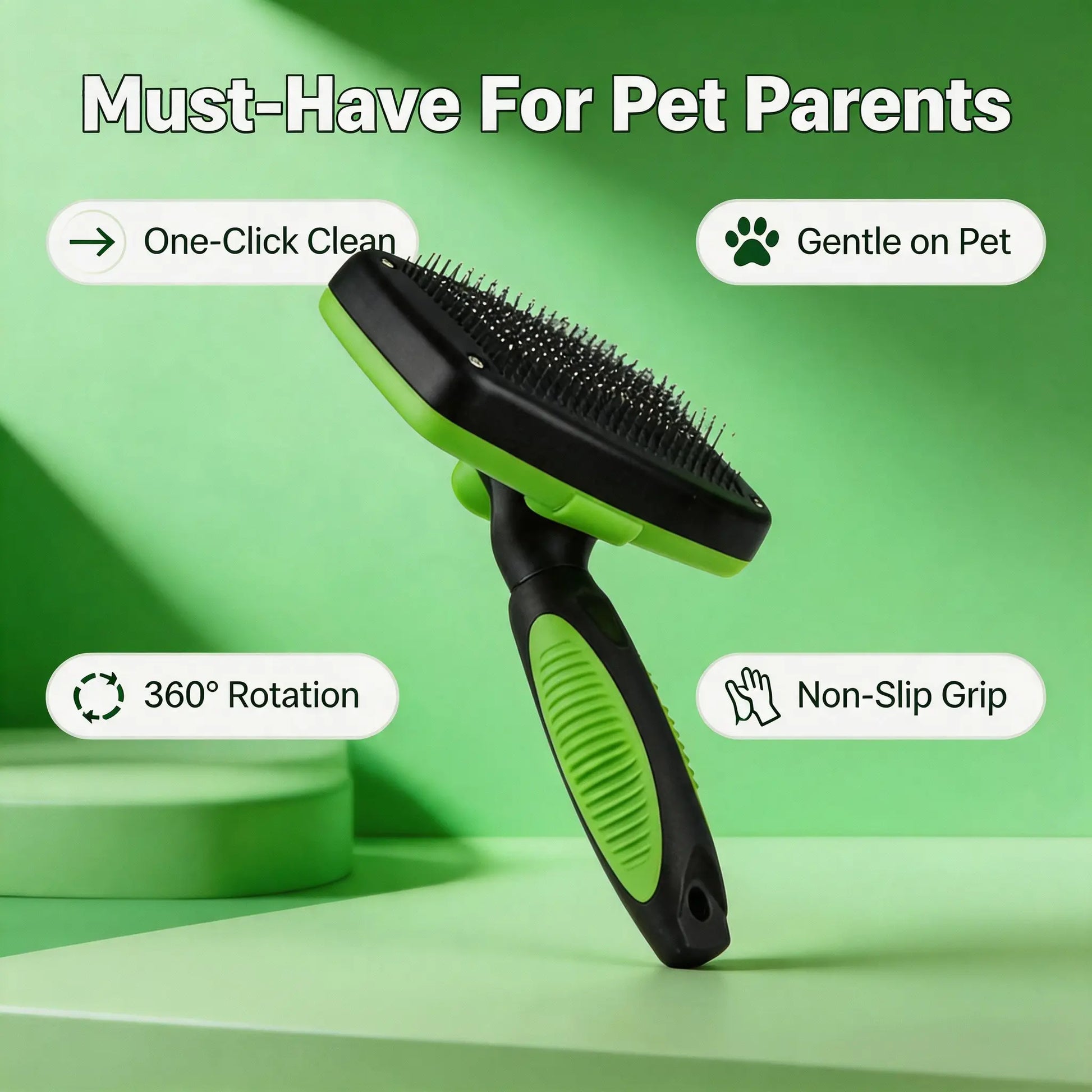 Self-Cleaning Pet Slicker Brush - 1-Click Release De-Shedding Tool with Soft Grip, Detachable Fur Grooming Brush Combs for Dogs & Cats, De-Shedding Combs