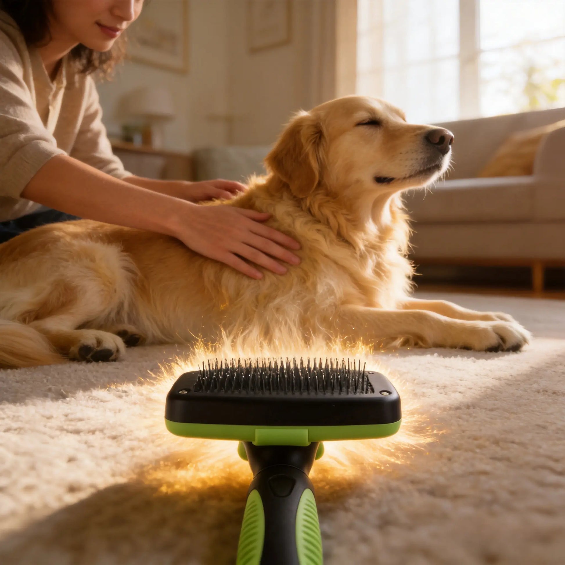 Self-Cleaning Pet Slicker Brush - 1-Click Release De-Shedding Tool with Soft Grip, Detachable Fur Grooming Brush Combs for Dogs & Cats, De-Shedding Combs